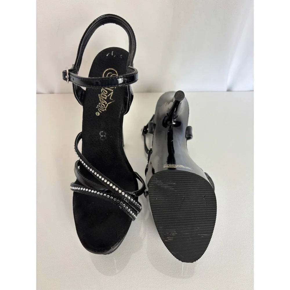 Pleaser Delight-616-3 Black Patent Platform Rhinestone Exotic Dancer Sz 7